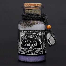 Ancient Witch Bath Spell Potion & Rock Crystal Amulet - Cleansing
